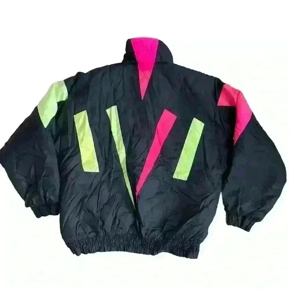 Vintage 80’s Green Mountain Color Block Ski Jacket Women’s L Neon Rave Coat - Picture 2 of 10